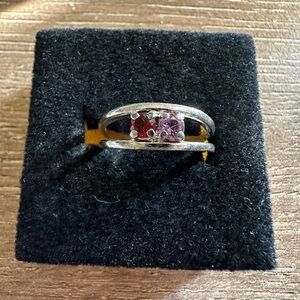 Sterling silver ring With bypass design set with a garnet And Pink Gemstone US 6